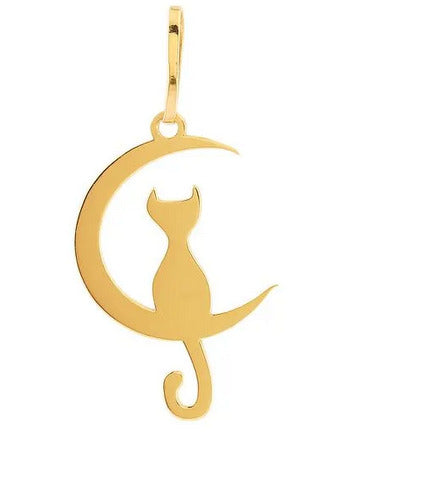 Pingente Gato na Lua Grande Ouro 18 Kilates 3.00 Gramas 30 mm