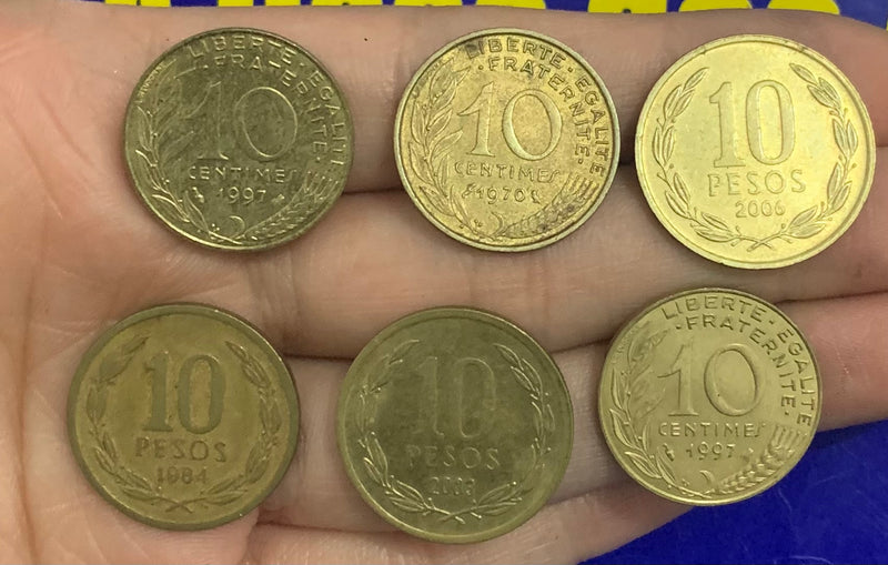 6 Moedas 10 Pesos e 10 Centimes