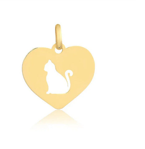 Pingente Amor de Gato Ouro 18 k Peso 0.50 Grama 10 mm