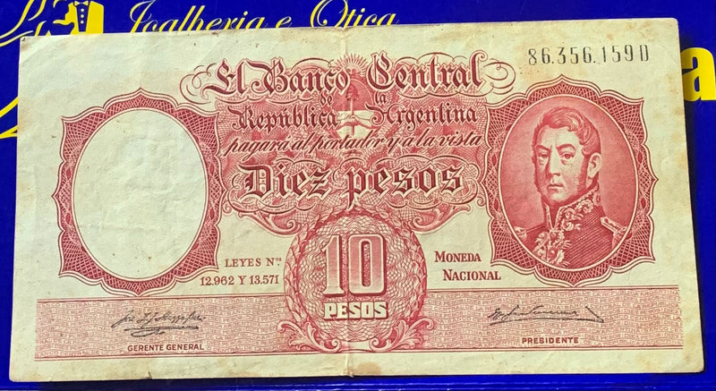 Cédula 10 Pesos Argentina  Antigas Coleção