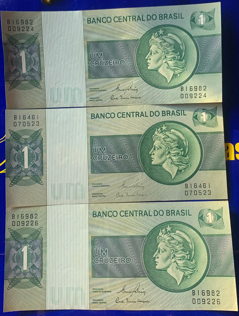 3 Cédulas 1 Cruzeiro Banco Central do Brasil Antigas Coleção