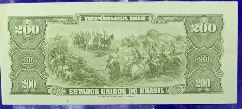 Cédula 200 Cruzeiros Antigas Coleção Republica dos Estados Unidos do Brasil Nova