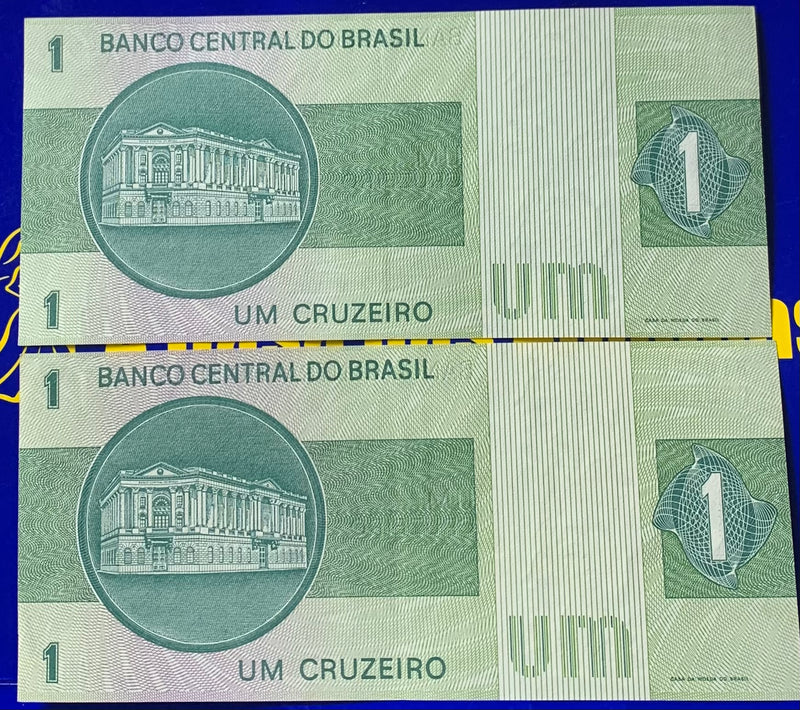 2 Cédulas 1 Cruzeiro Banco Central Brasil Antigas Coleção Linda Cédulas