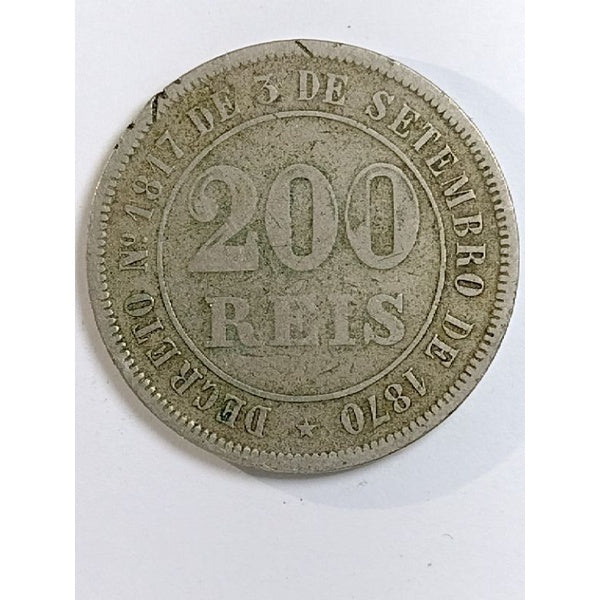 Moeda 200 reis 1875 rara para coleção