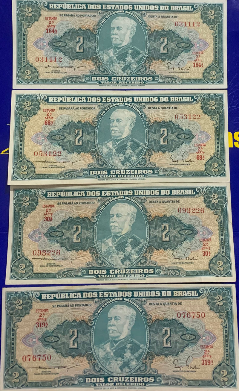 4 Cédulas 2 Cruzeiros Brasil