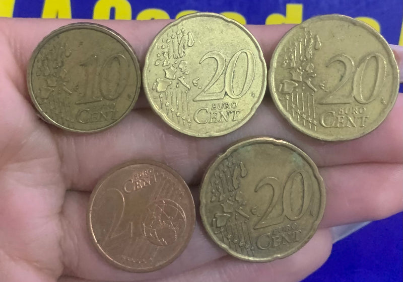 5 Moedas 2 Cent, 10 Cent e 20 Cent