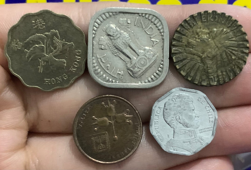 5 Moedas ìndia, Hong Kong, Chile e Estrangeiras Raras