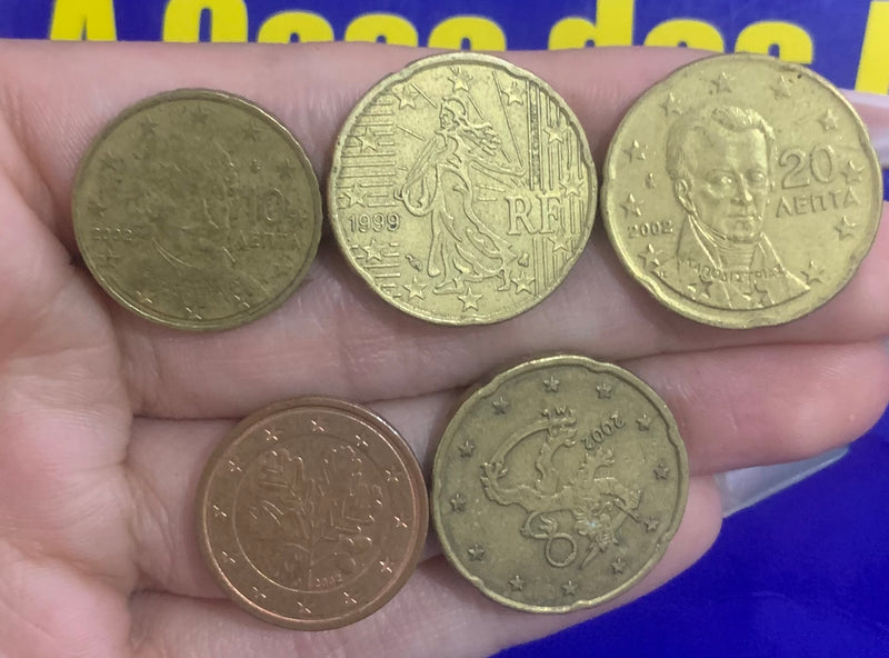 5 Moedas 2 Cent, 10 Cent e 20 Cent