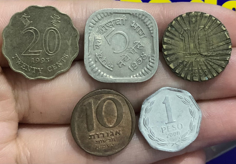 5 Moedas ìndia, Hong Kong, Chile e Estrangeiras Raras