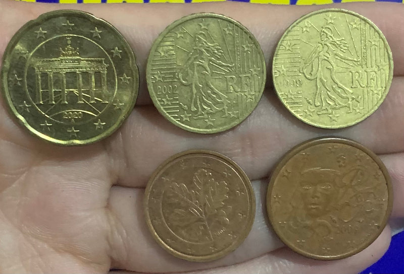 5 Moedas Da Europa 2 Cent, 5 Cent, 10 Cent e 20 Cent Euro