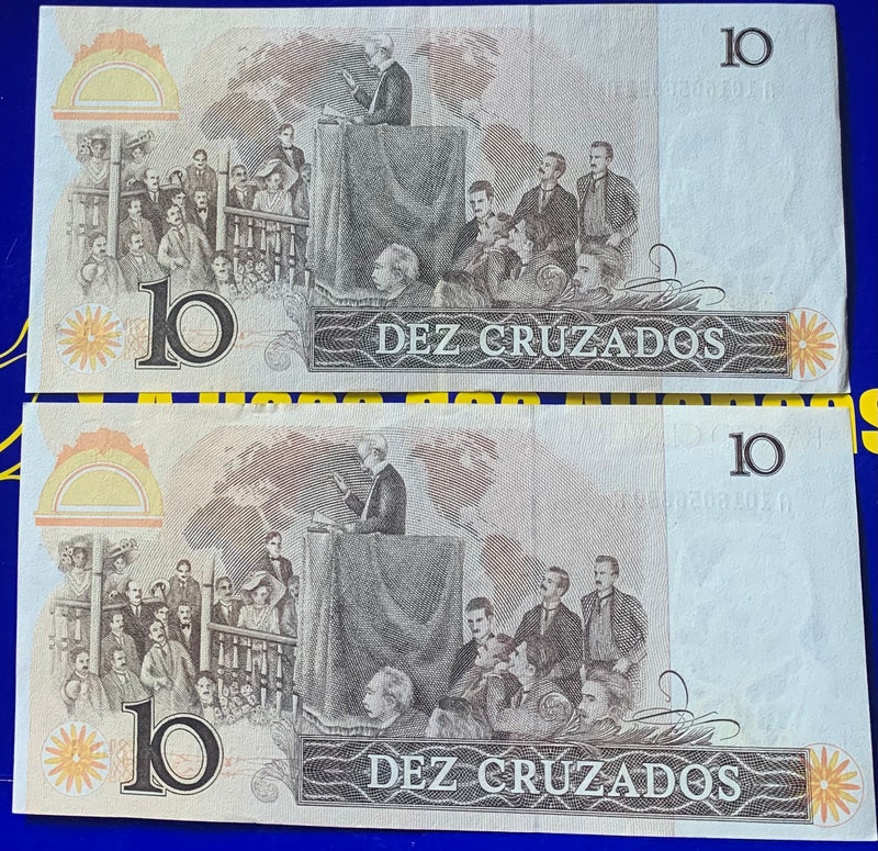 2 Cédulas Dez Cruzados Banco Central Do Brasil  Antigas Coleção Linda Cédulas Novas