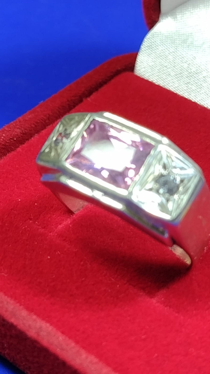 Anel Prata 950 Topo 10 mm Pedra 8 x 6 mm Zircônia Todos os Cursos