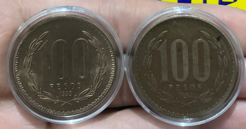 2 Moedas 100 Pesos República do Chile  Estrangeiras Coleção Novas Kit Duas Moedas Na Cápsula