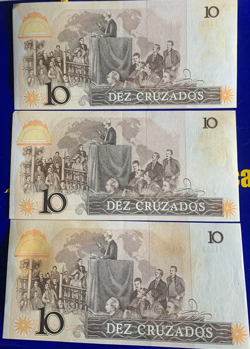 3 Cédulas 10 Cruzados Banco Central do Brasil Antigas Coleção