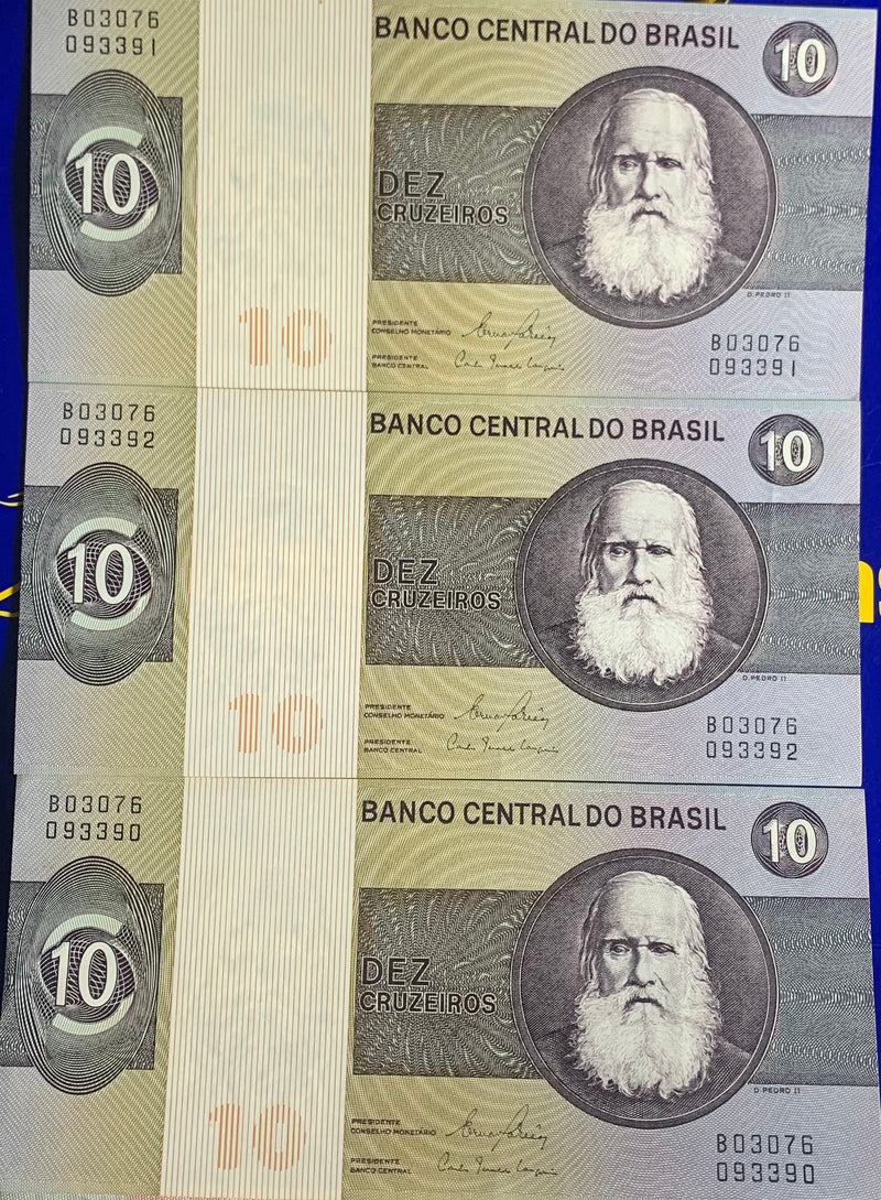 3 Cédulas 10 Cruzeiros Banco Central do Brasil Antigas Coleção Novas