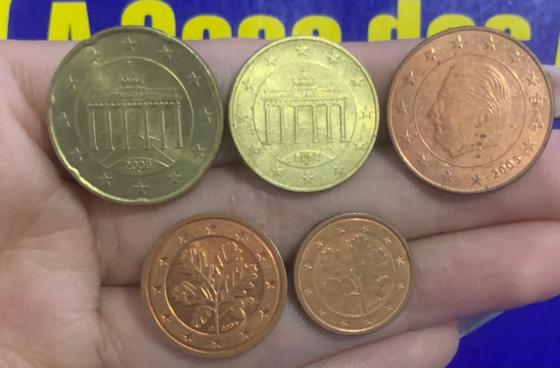 5 Moedas 1 Cent,  2 Cent, 5 Cent, 10 Cent e 20 Cent