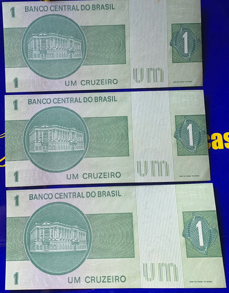 3 Cédulas 1 Cruzeiro Banco Central  Brasil Antigas Coleção