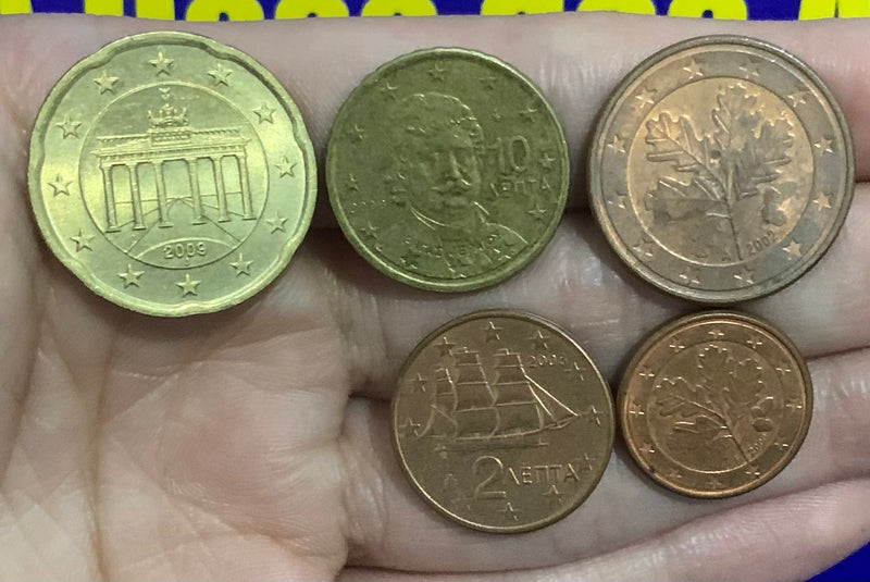 5 Moedas 1 Cent, 2 Cent, 5 Cent, 10 Cent e 20 Cent Euro