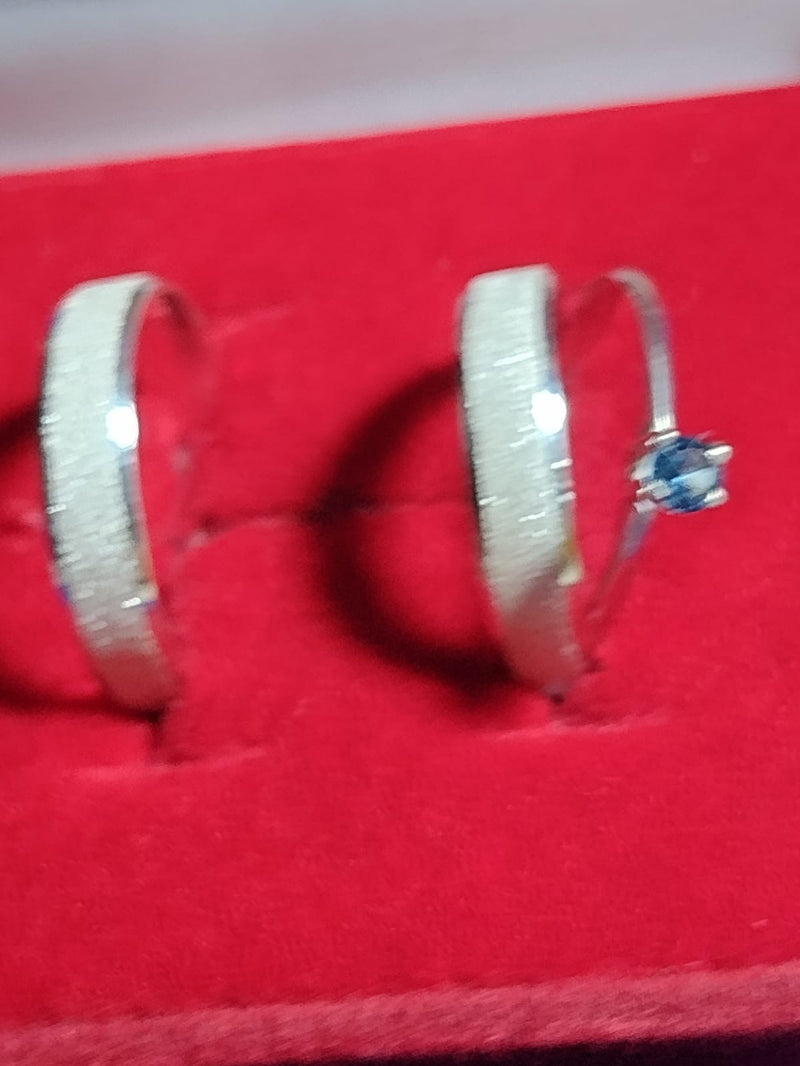 Trio Par aliança Prata 950 5 mm anel Solitario Zircônia 3 mm com anel de 3 mm