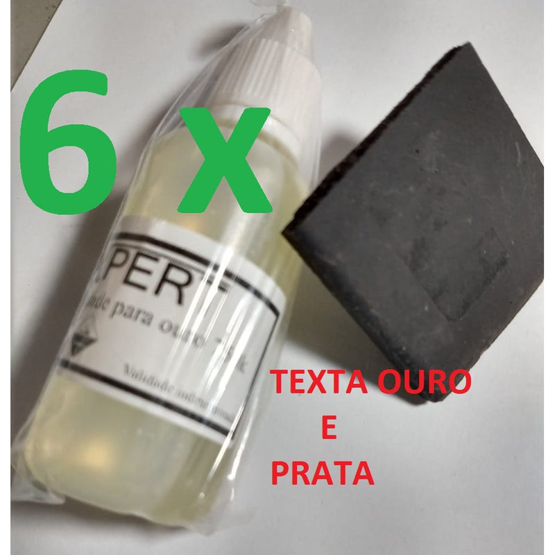 kIt 6 teste de Ouro e prata 30 Ml  e mais 6 pedras 38 mm x 38 mm e mais 1 flanela especial pra dar brilho na joias