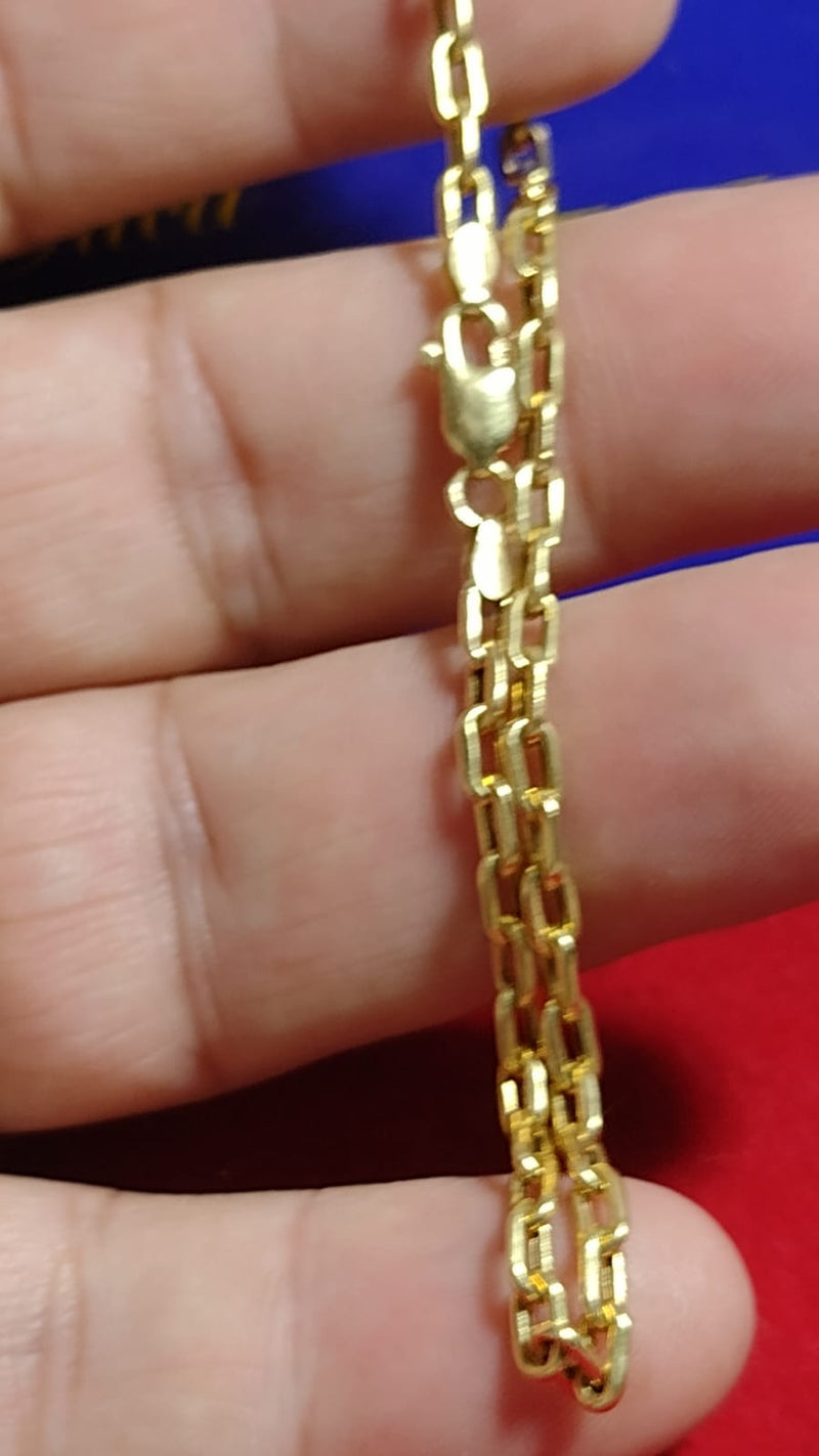 Pulseira Correntes Cadeado Ouro 18 Kilates Oca 2.90 Gramas 2 mm