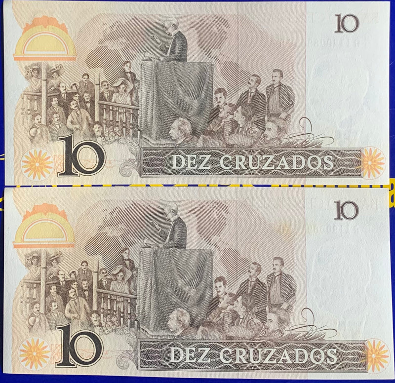 5 Cédulas 10 Cruzados Banco Central Brasil Antigas Coleção Novas e Raras