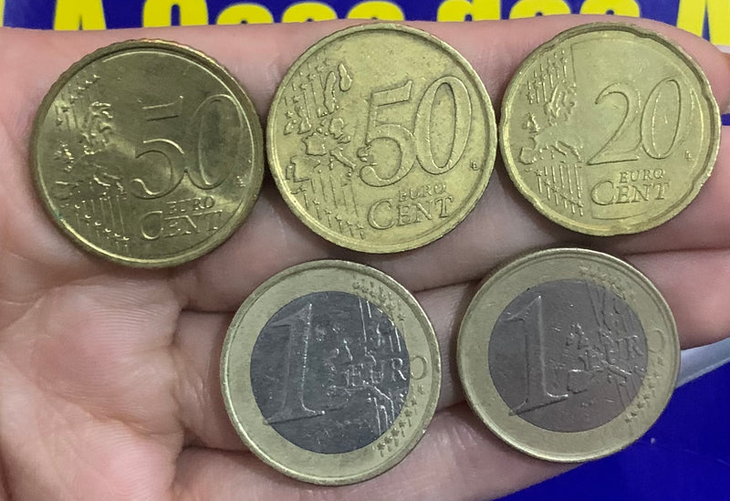 5 Moedas 50 Cent, 20 Cent e 1 Euro