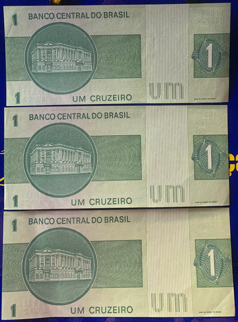 3 Cédulas 1 Cruzeiro Banco Central do Brasil Novas