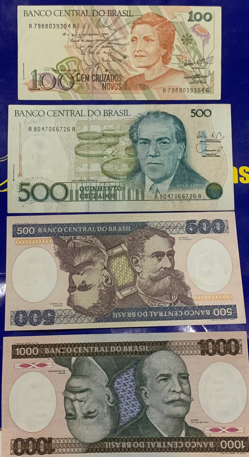 7 Cédulas Cruzeiros e Cruzados  Banco Central do Brasil Antigas Coleção