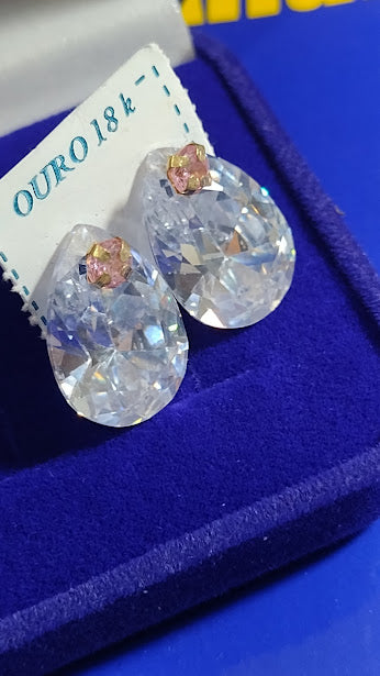 Brincos Ouro 18 Kilates Pedra Zicônia Peso 8.30 Gramas 20 x 13 mm