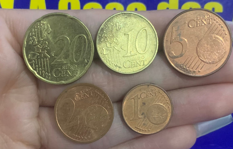 5 Moedas 1 Cent,  2 Cent, 5 Cent, 10 Cent e 20 Cent