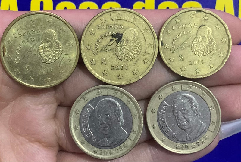 5 Moedas 50 Cent, 20 Cent e 1 Euro