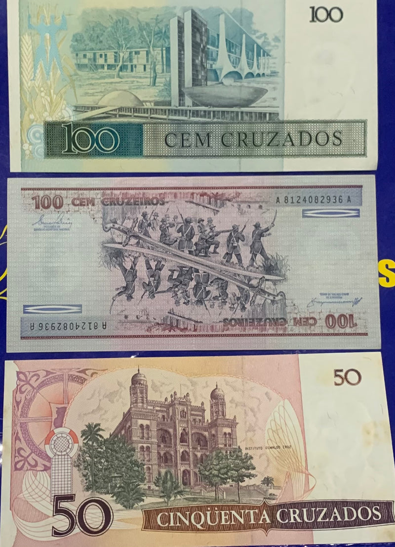 7 Cédulas Cruzeiros e Cruzados  Banco Central do Brasil Antigas Coleção