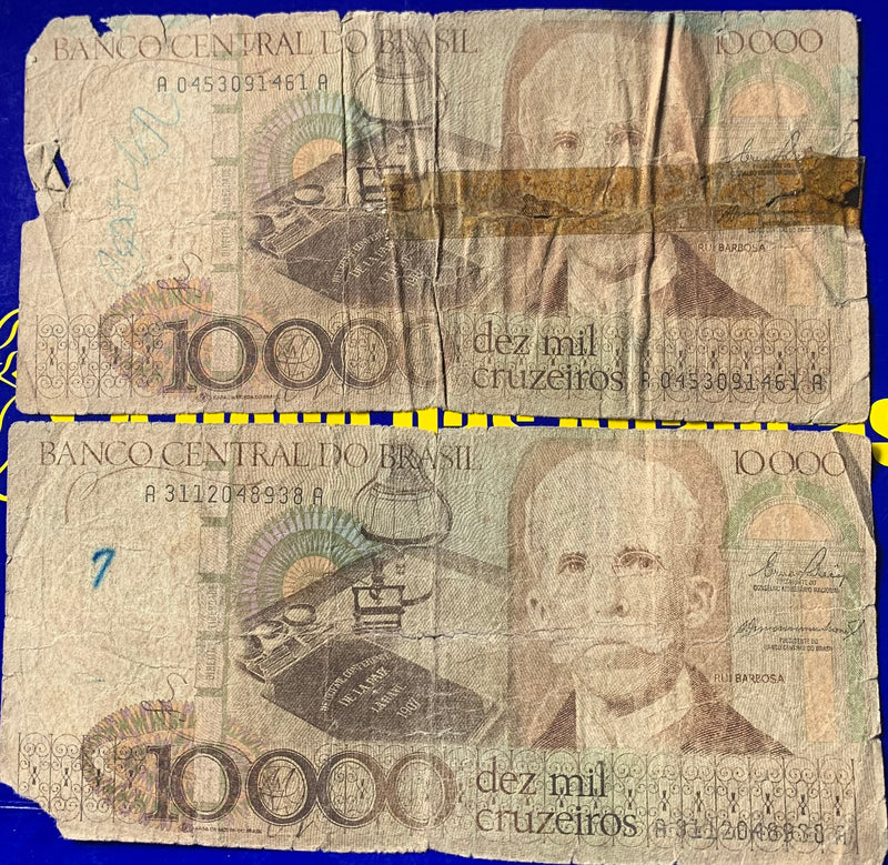 2 Cédulas Mil Cruzeiros Banco Central Do Brasil  Antigas Coleção Linda Cédulas