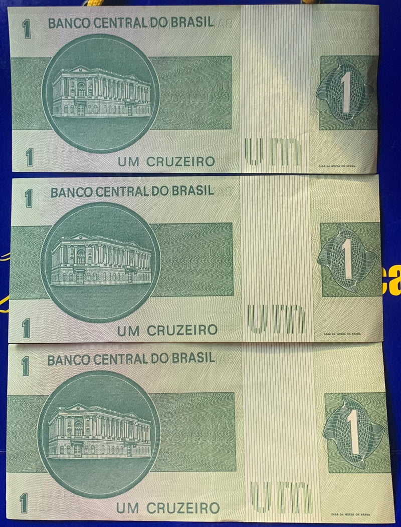 3 Cédulas 1 Cruzeiro Banco Central do Brasil Antigas Coleção