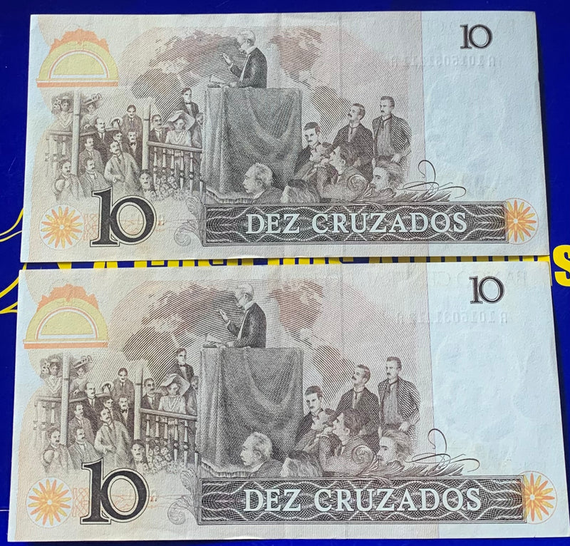 2 Cédulas Dez Cruzados Banco Central Do Brasil Antigas Coleção Linda Cédulas