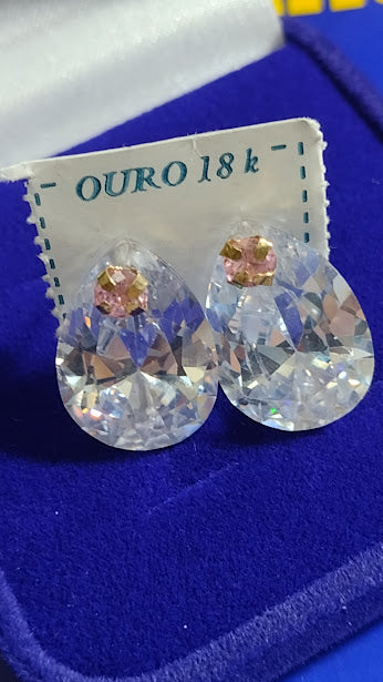 Brincos Ouro 18 Kilates Pedra Zicônia Peso 8.30 Gramas 20 x 13 mm