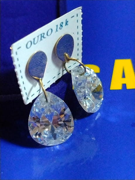 Brincos Ouro 18 Kilates Pedra Zicônia Peso 9.00 Gramas 20 x 13 mm Altura 30 mm